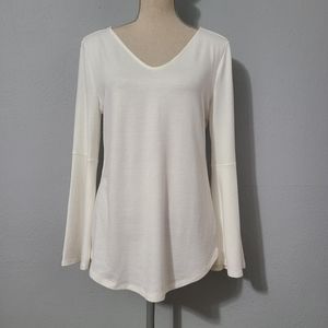 Ann Taylor Loft Long‎ Sleeve Knit Off White V Neck Back Tie Bell Sleeve NWT Med